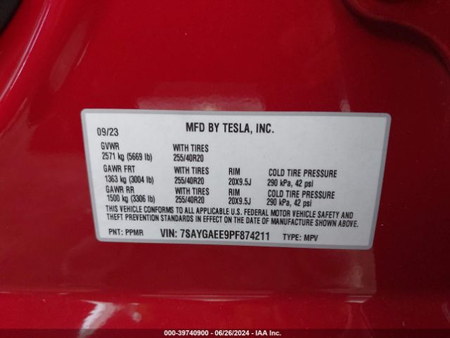 7SAYGAEE9PF874211 Tesla Model Y Awd/long Range Dual Motor All-wheel Drive