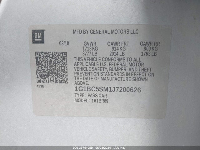 1G1BC5SM1J7200626 Chevrolet Cruze Ls Auto
