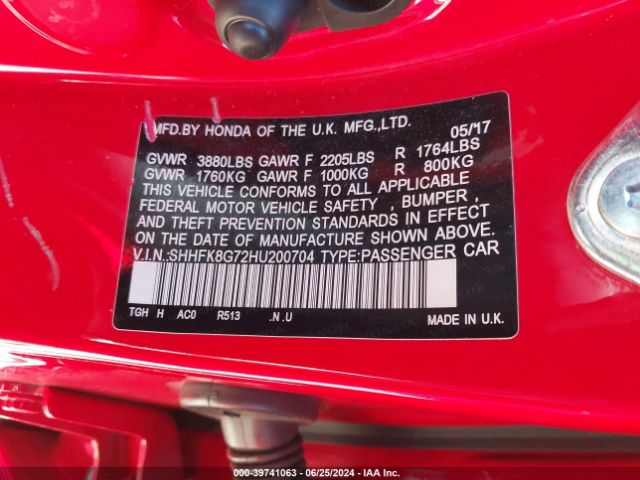 SHHFK8G72HU200704 Honda Civic Type R Touring