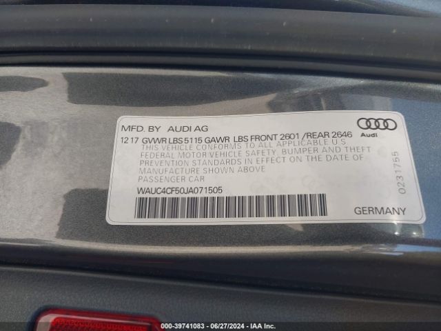 WAUC4CF50JA071505 Audi S5 3.0t Premium Plus