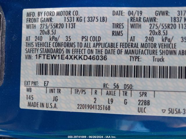 1FTEW1E4XKKD46036 Ford F-150 Xl