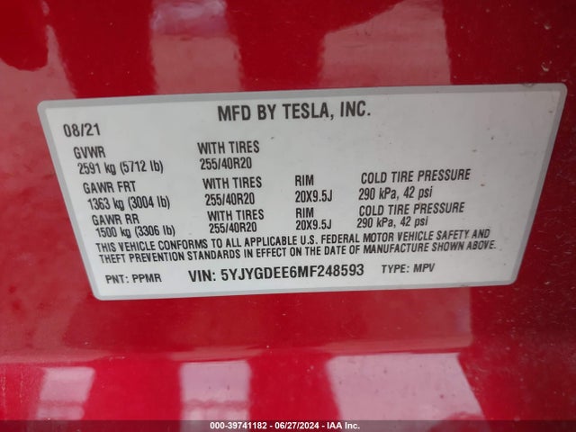 2021 TESLA MODEL Y 5YJYGDEE6MF248593 Photo 8