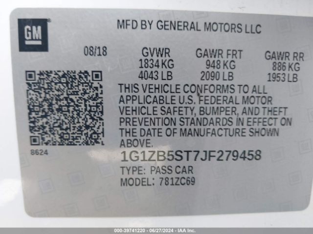 1G1ZB5ST7JF279458 Chevrolet Malibu 1ls