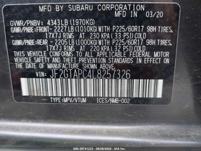 JF2GTAPC4L8257326 Subaru Crosstrek Premium