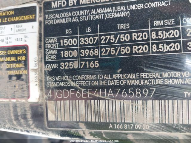 4JGDF6EE4HA765897 Mercedes-Benz Gls 450 4matic