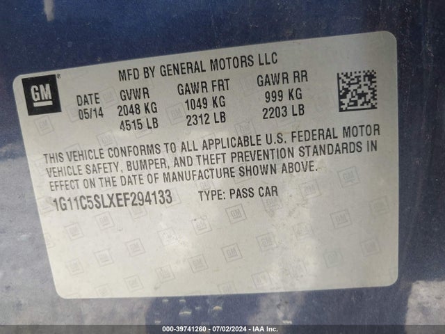 Chevrolet MALIBU 1LT 2014 1G11C5SLXEF294133 Image 9