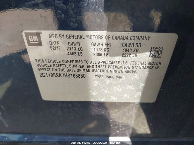Chevrolet IMPALA 1LT 2017 2G1105SA7H9163830 Image 9