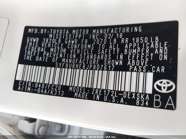 Toyota COROLLA SE 2018 5YFBURHE8JP807617 Image 9