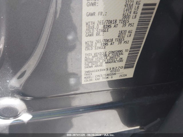 Nissan TITAN SV 2019 1N6AA1EK8KN519270 Image 9