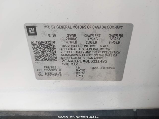 2GNAXPEX8L6111493 Chevrolet Equinox Fwd Premier 2.0l Turbo