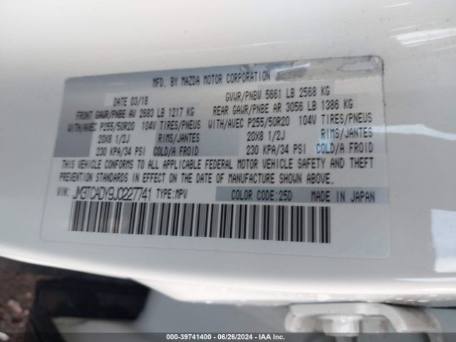 JM3TCADY9J0227741 Mazda Cx-9 Grand Touring