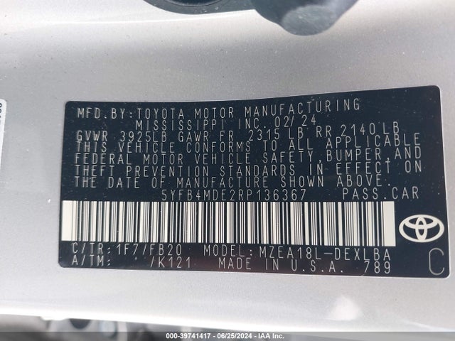 Toyota COROLLA LE 2024 5YFB4MDE2RP136367 Image 9