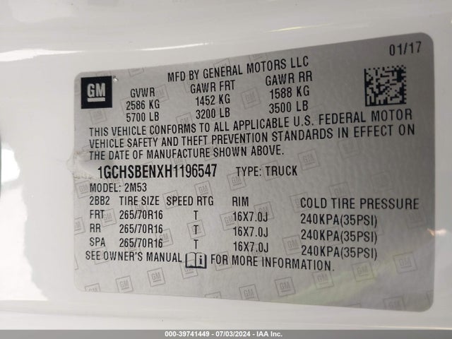 1GCHSBENXH1196547 Chevrolet Colorado Wt