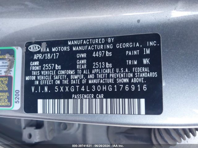 5XXGT4L30HG176916 KIA Optima Lx