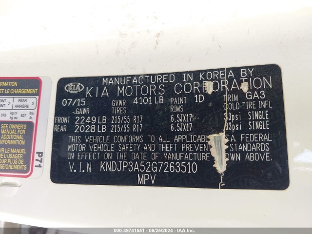 KIA SOUL + 2016 KNDJP3A52G7263510 Image 9
