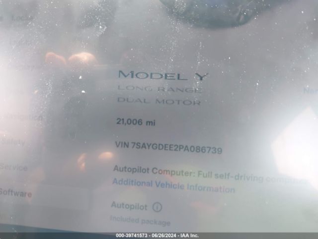 7SAYGDEE2PA086739 Tesla Model Y Awd/long Range Dual Motor All-wheel Drive