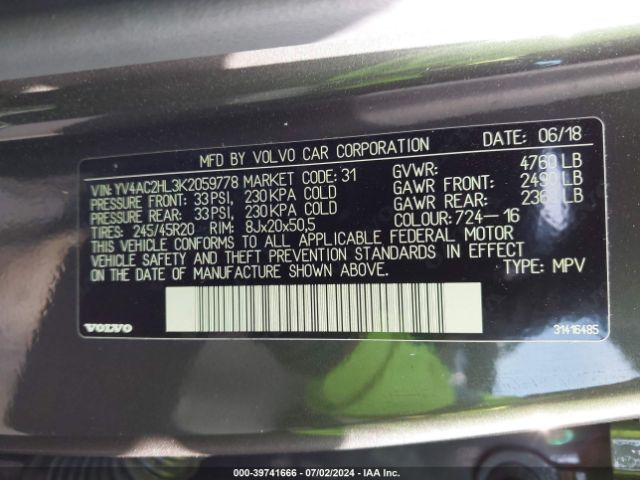 YV4AC2HL3K2059778 Volvo Xc40 T4 Inscription