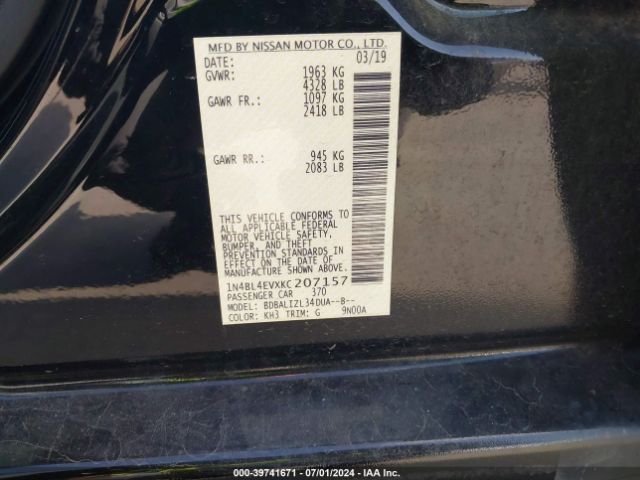 1N4BL4EVXKC207157 Nissan Altima 2.5 Sl