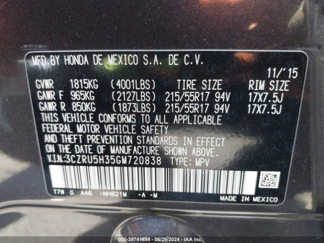 3CZRU5H35GM720838 Honda HR-V LX