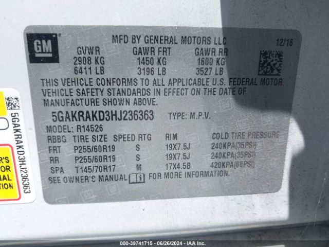 5GAKRAKD3HJ236363 Buick Enclave Convenience