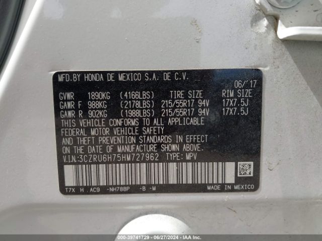3CZRU6H75HM727962 Honda Hr-v Ex-l