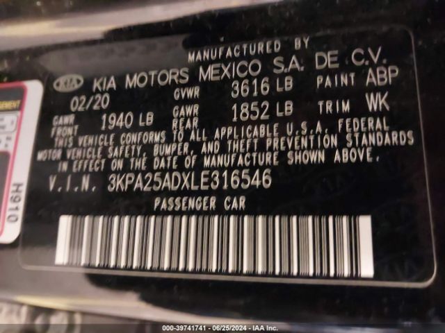 3KPA25ADXLE316546 KIA Rio 5-door S