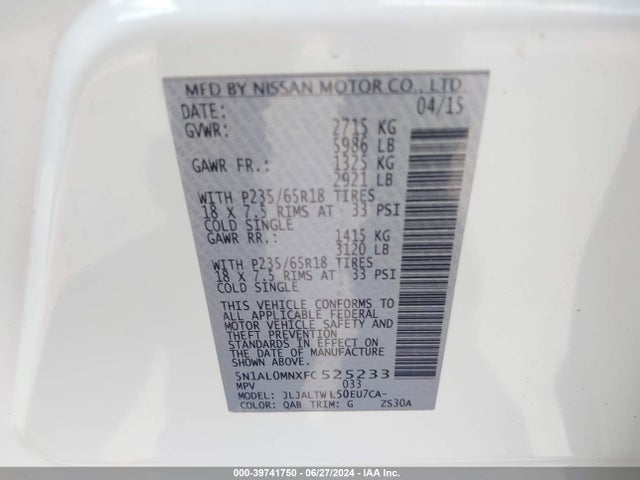 Infiniti QX60 2015 5N1AL0MNXFC525233 Image 9