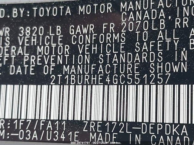 Toyota COROLLA L 2016 2T1BURHE4GC551257 Image 9