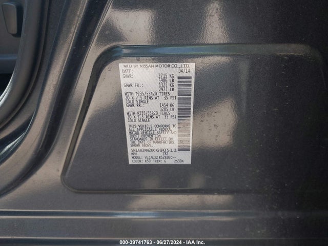 Nissan Pathfinder Platinum 2014 5N1AR2MN2EC690511 Image 9