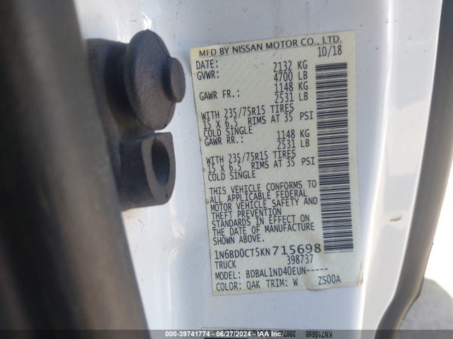 Nissan FRONTIER S 2019 1N6BD0CT5KN715698 Image 9