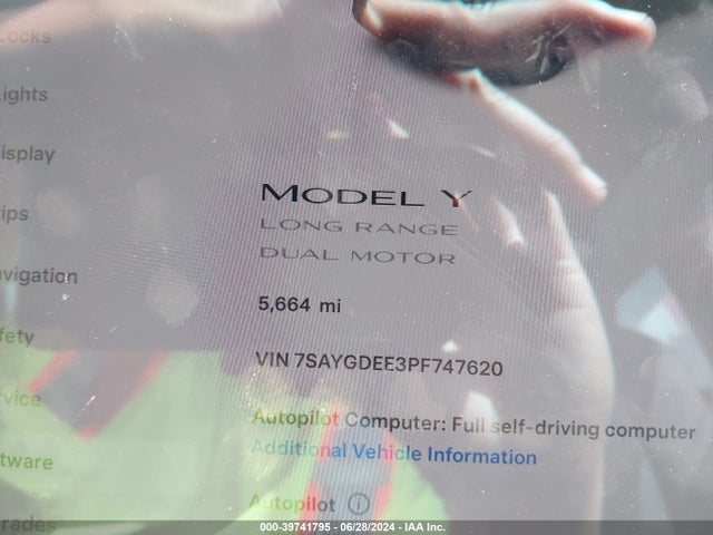 7SAYGDEE3PF747620 Tesla Model Y Awd/long Range Dual Motor All-wheel Drive