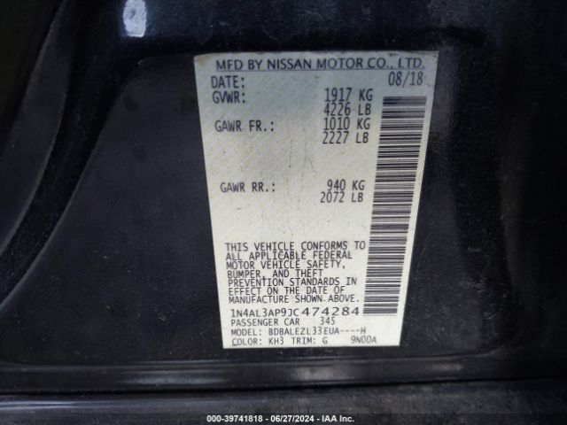 1N4AL3AP9JC474284 Nissan Altima 2.5 S