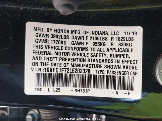 Honda Civic Ex-l 2020 19XFC1F72LE202328 Image 9