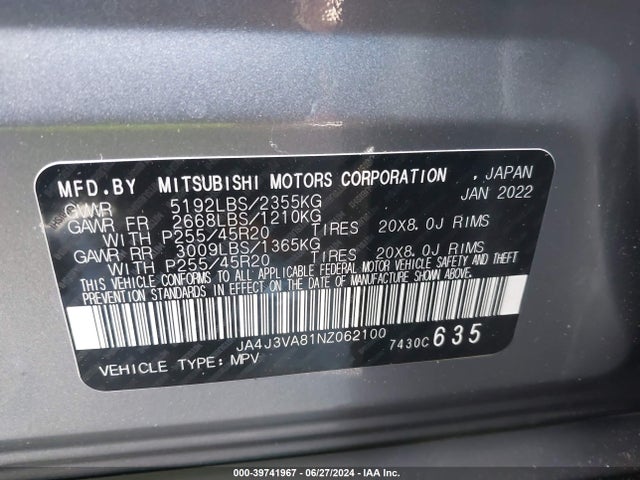 2022 MITSUBISHI OUTLANDER JA4J3VA81NZ062100 Photo 8