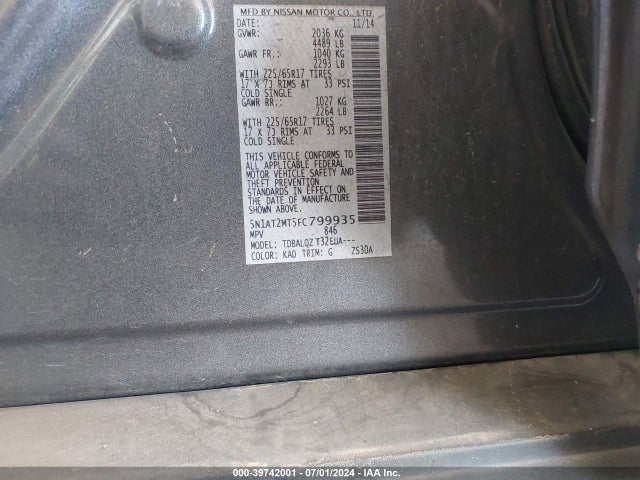 Nissan ROGUE SV 2015 5N1AT2MT5FC799935 Image 9