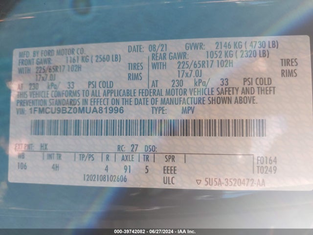 Ford Escape Se Hybrid 2021 1FMCU9BZ0MUA81996 Image 9