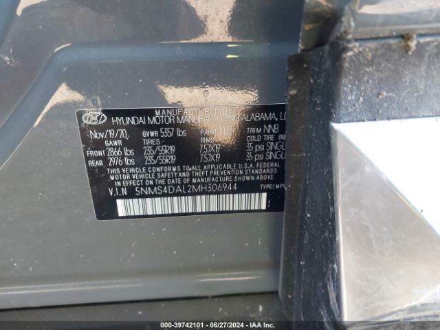 5NMS4DAL2MH306944 Hyundai Santa Fe Limited