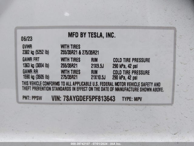 7SAYGDEF5PF813643 Tesla Model Y Awd/performance Dual Motor All-wheel Drive