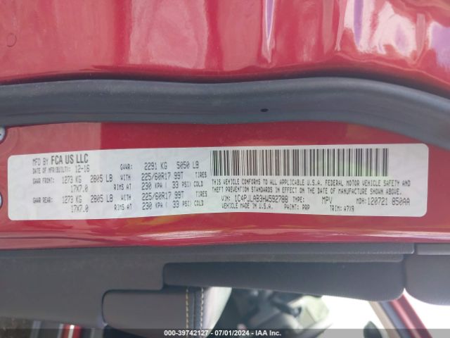 1C4PJLAB3HW592788 Jeep Cherokee Sport Fwd