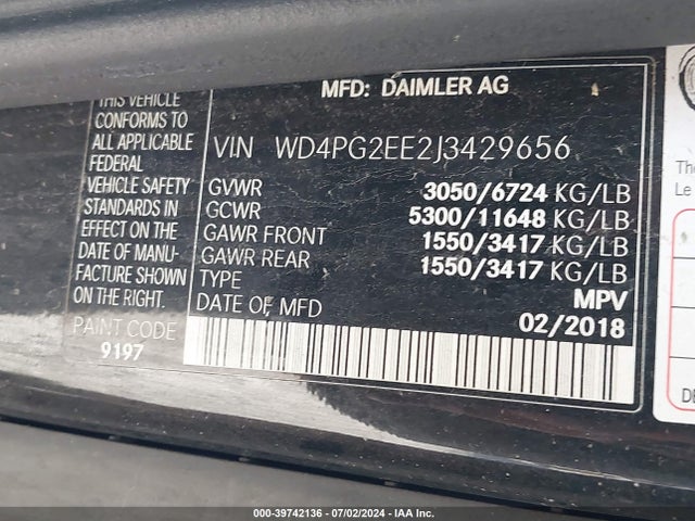 WD4PG2EE2J3429656 Mercedes-Benz Metris