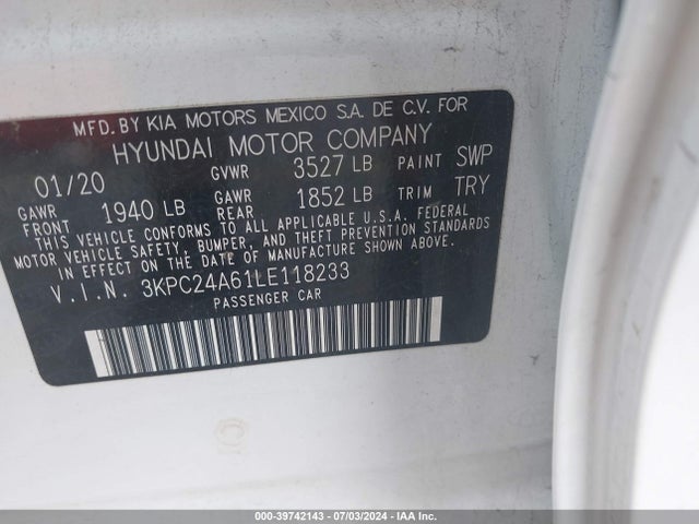 Hyundai ACCENT SE 2020 3KPC24A61LE118233 Image 9