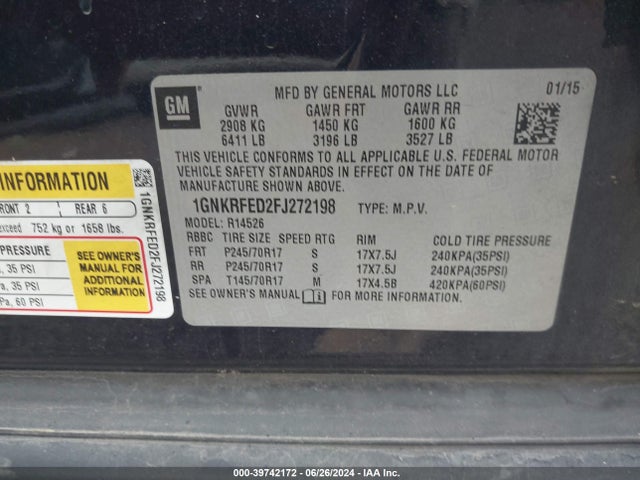 Chevrolet Traverse Ls 2015 1GNKRFED2FJ272198 Image 9