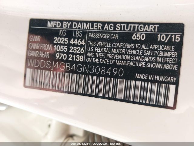WDDSJ4GB4GN308490 Mercedes-Benz CLA 250 4MATIC