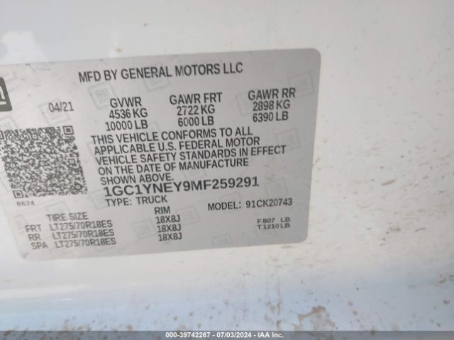 1GC1YNEY9MF259291 Chevrolet Silverado 2500hd 4wd  Standard Bed Lt