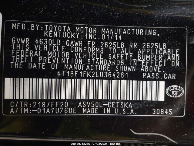 Toyota CAMRY SE 2014 4T1BF1FK2EU364261 Image 9
