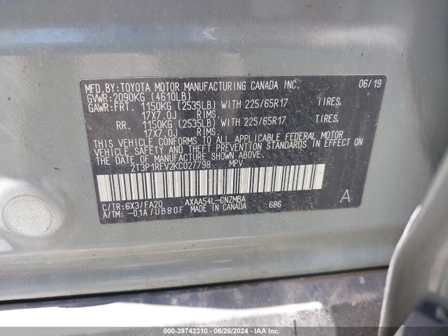 Toyota Rav4 Xle 2019 2T3P1RFV2KC027798 Image 9