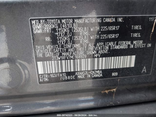 2T3W1RFV7MC168929 Toyota Rav4 Xle
