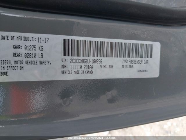 2C3CDXBG8JH180236 Dodge Charger Sxt Rwd