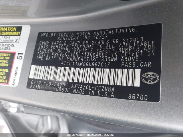 Toyota CAMRY LE 2024 4T1C11AK8RU867017 Image 9