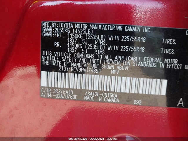 Toyota Rav4 Limited 2015 2T3YFREV9FW174891 Image 9